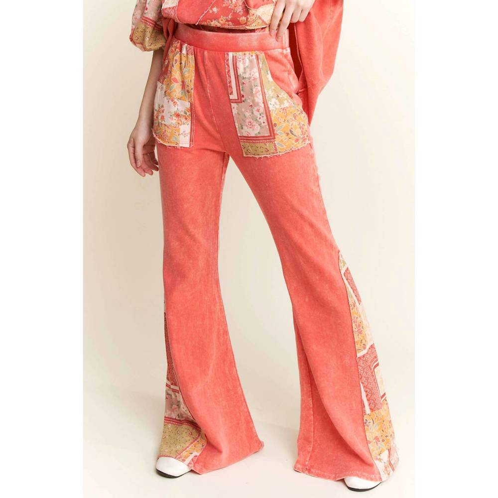 NEW J.HER boho floral bandana flare pants in orange red